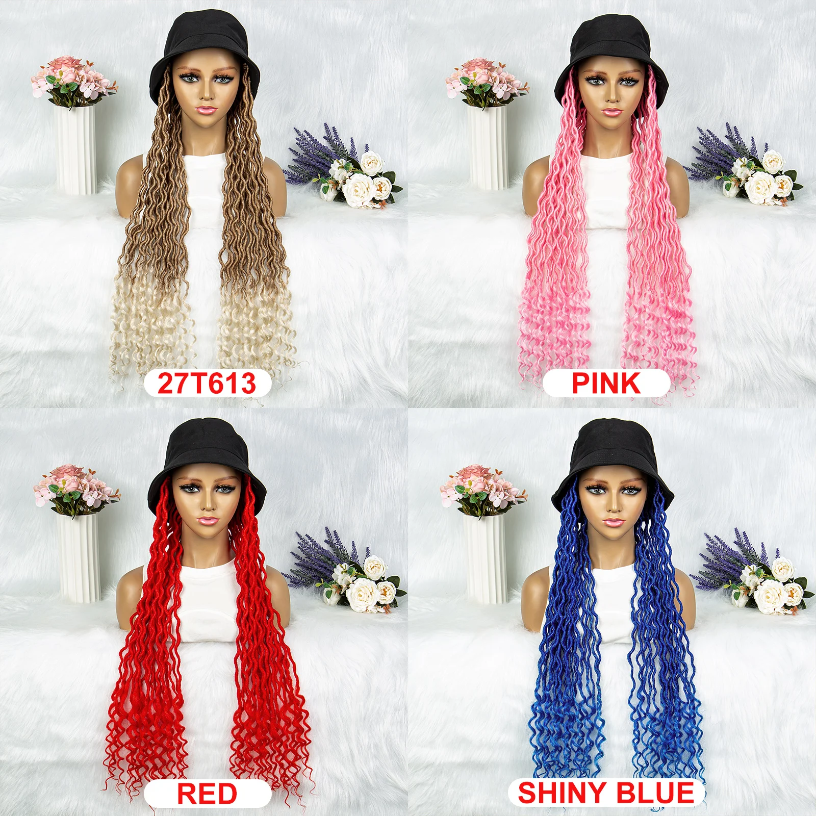 Synthetic Braided Wigs With Bucket Hat 30 Inch Crochet Braid