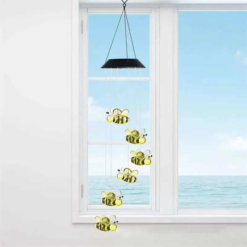LED Wind Chime Light Colorful Bee Snowflake Wind Bell Solar Lamp for Bedroom Garden Decoration Party Atmosphere Decoration Light