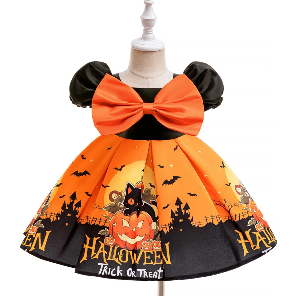 Peuter Halloween Kostuum Meisjes Cosplay Heks Pompoen Skelet Print Strik  Kids Festival Feest Prestatie Kleding - AliExpress, image size:950x950