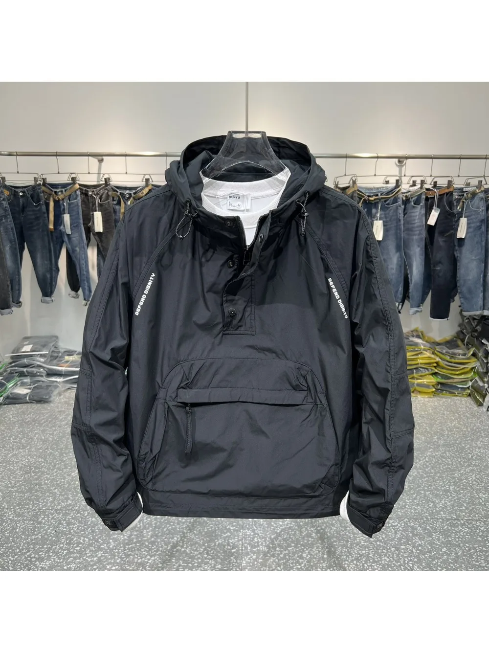 

Autumn New Men's Cargo Big Hood Hooded Top Zipper Pocket Cover Storm Jacket Wear-resistant Waterproof Casual Loose Coat Tide