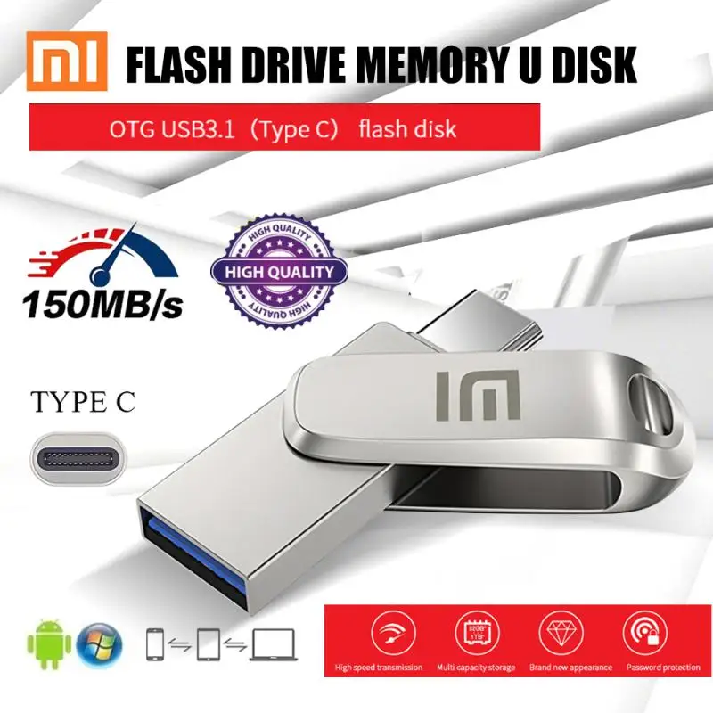 Xiaomi U Disk 2Tb Pendrive 1Tb Usb 3.1 Interfaccia Di Tipo C Chiavetta Usb 256Gb 128Gb 512Gb Chiavetta Usb Telefono Memoria Usb Portatile