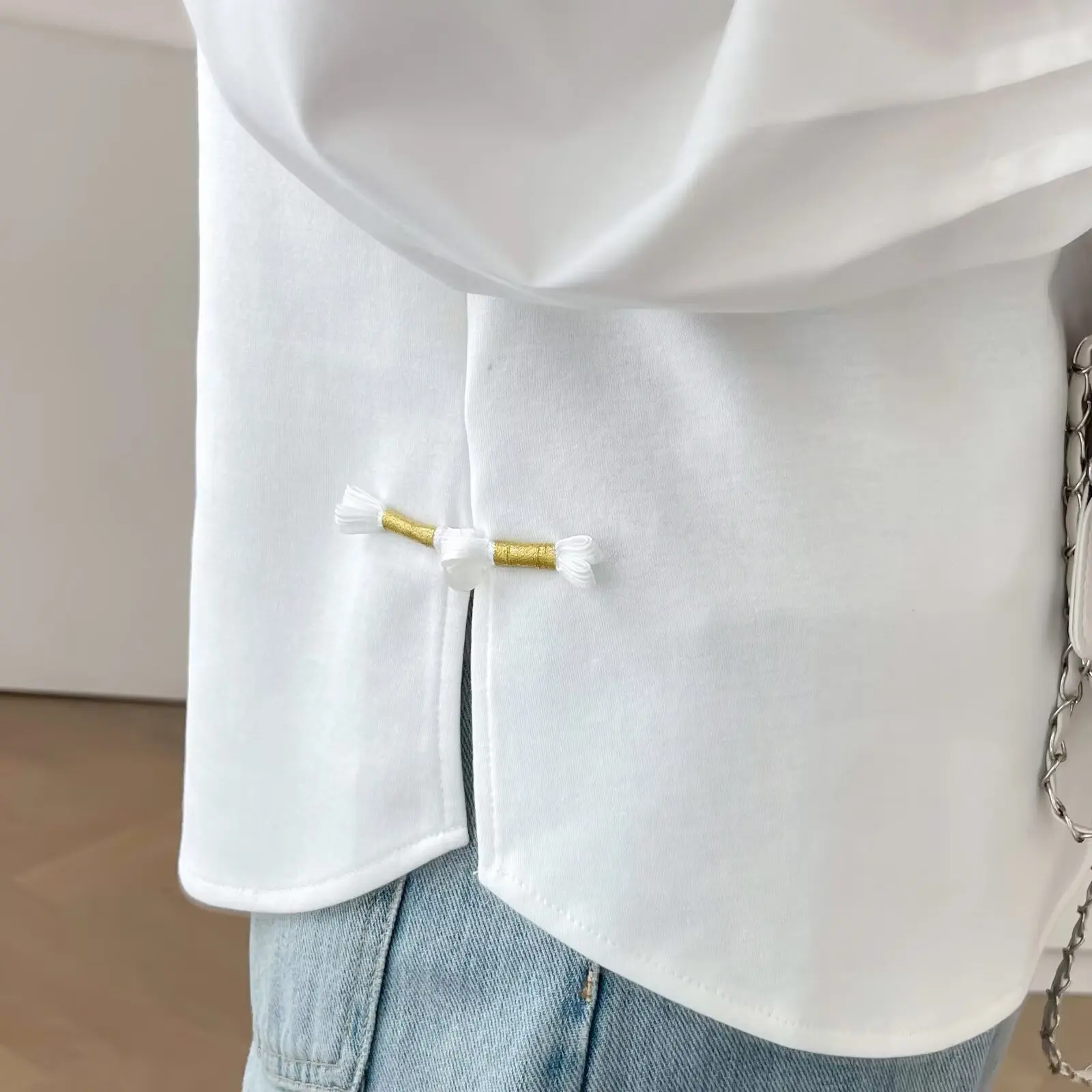 Plus Size Women's T-Shirt New Autumn Style Side Chinese-style Button Fold Long Sleeved Top Casual And Stylish Tees 168