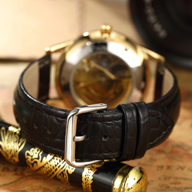 Mens Watch Luxury Chinese Dragon Gold Waterproof Stainless Steel Male Sport Automatic Mechanical Watch Clock Business Wristwatch