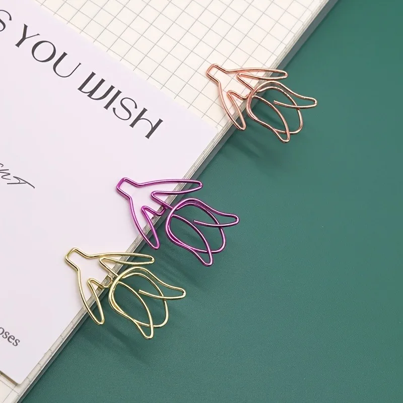 Paper Clips 40pcs Tulip Paper Clip Flower Creative Cartoon Cute Stationery Paper Clip Office Shape Shaped Metal
