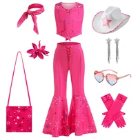 Girls Cosplay Pink Star Print Costume Suits Children Halloween Carnival Party Vestidos Kids Stage Performance Fancy Clothing