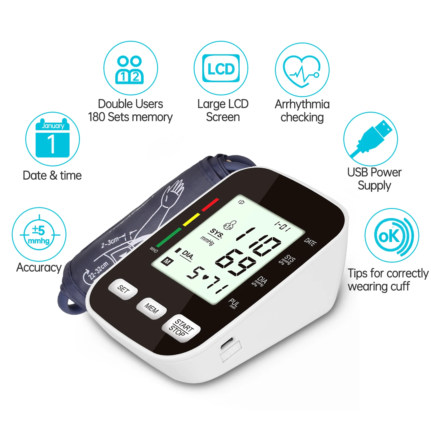 Fully automatic electronic blood pressure monitor, hypertension measuring instrument, medical high-precision arm type