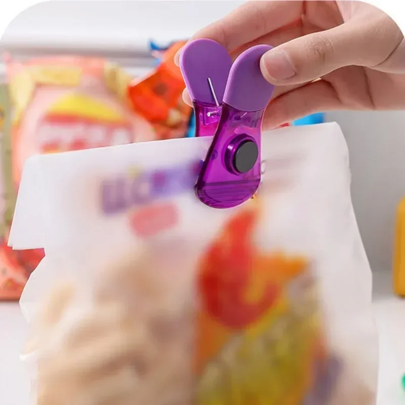 6pcs Kitchen Magnetic Plastic Bag Clips Ziplock Refrigerator Message Notes Strip Magnet Sticker Photo Home Sealing Clip 6