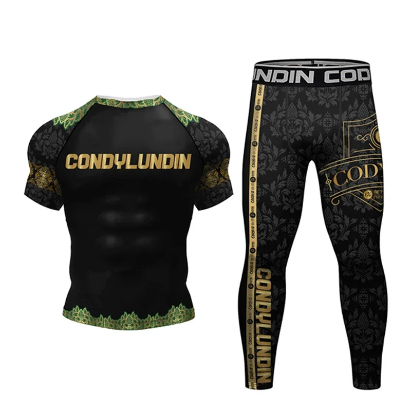 New Rashguard 3D Printed MMA Compression T-Shirt+Shorts 4PCS/Set Mma Bjj Boxing Polyester Sublimation Rash Guard Clothing