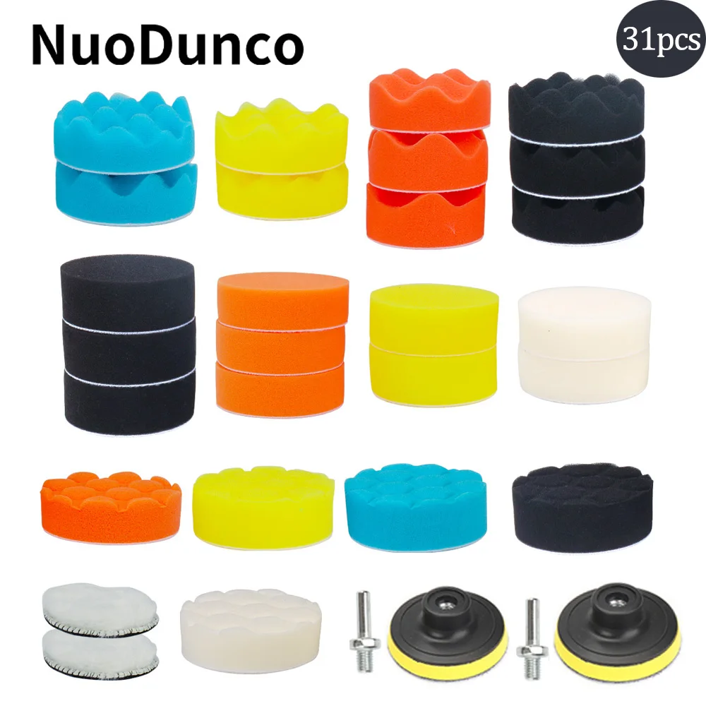 31Pcs 3-Inch Car Polishing Sponge Pads Kit Foam Pad er Polishing Machine Wax Pads for Motorcycle Scratches Drill