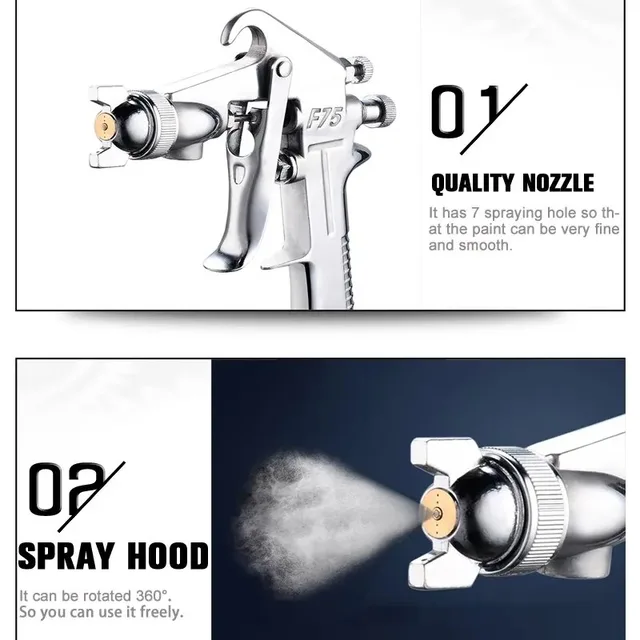 F-75 Spray Gun 1.5mm Nozzle with Cup Silver Handle Adjustable Color Spray Gun for Automotive Parts Painting Furniture 3