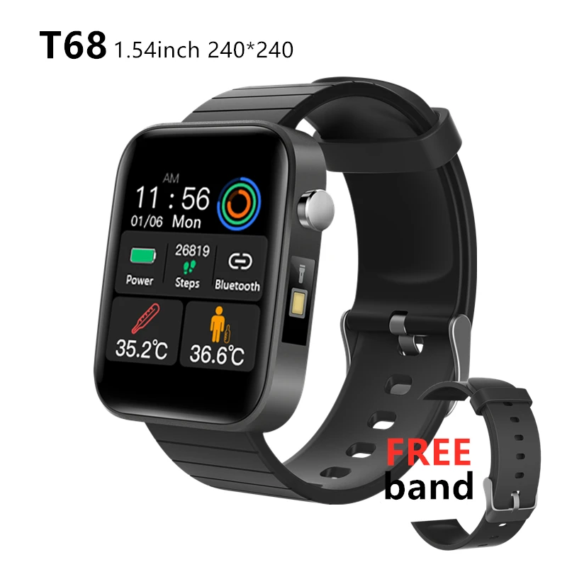 T68 Mens Smart Watches Body Temperature Heart Rate Monitor SPO2 Blutooth Call Flashlight Sports Watch Clock Gift for Men Women 