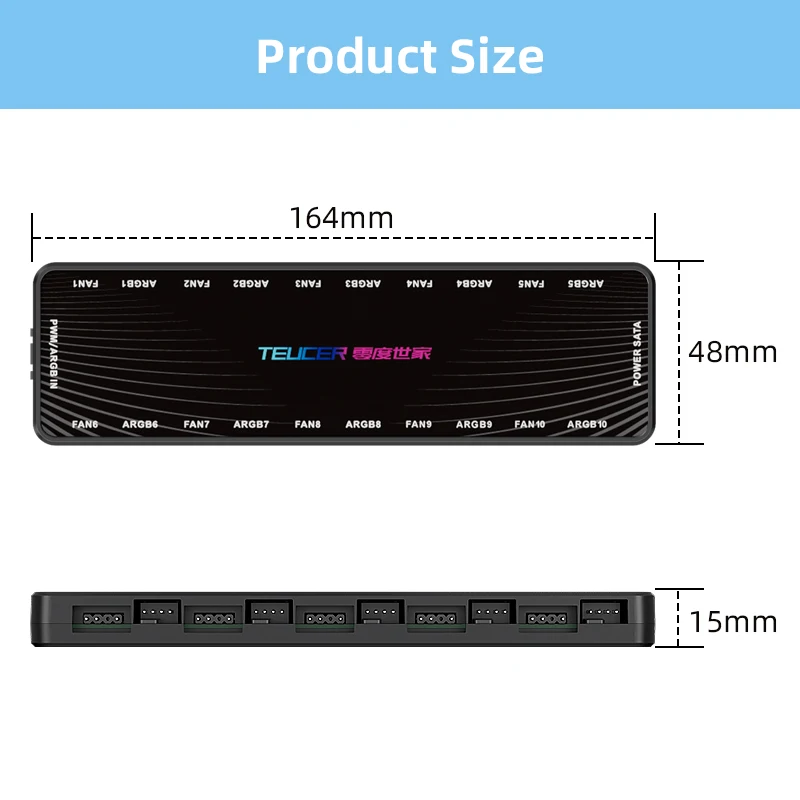 TEUCER LP-10 ARGB/PWM HUB SATA Power Interface 5 Ports 5V 3pin ARGB and 5 Ports