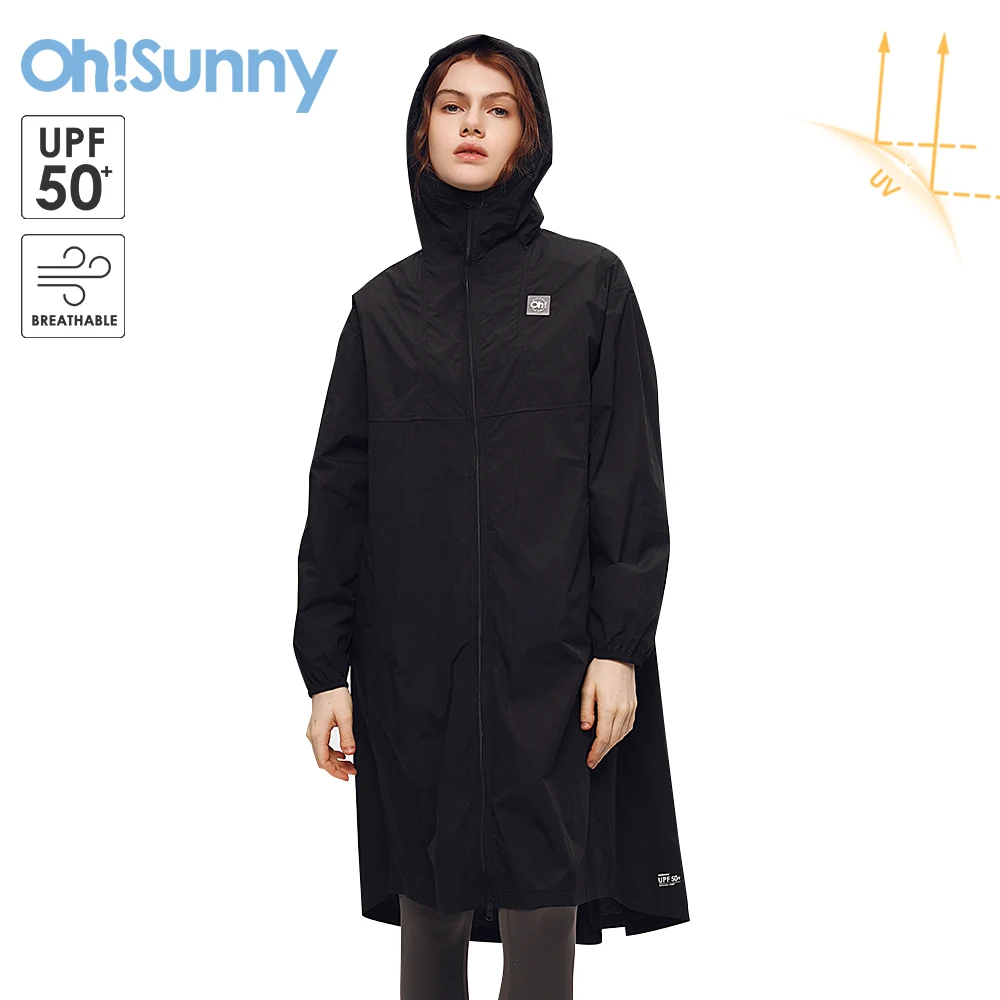 OhSunny Hiking Jackets Women Sunscreen Windbreaker UPF50+ Spring & Summer New Sun Protection Waterproof Long Coat With Hooded