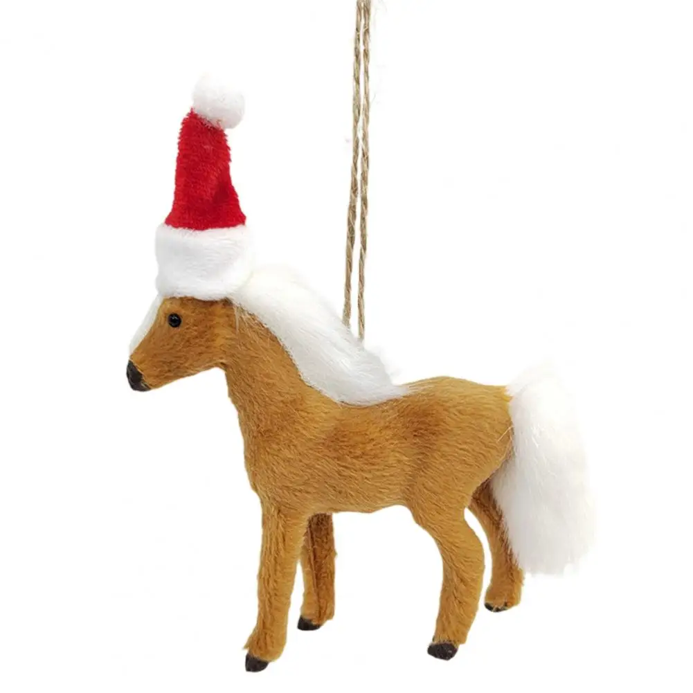 Horse Pendant Lovely Christmas Hat Simulation Animal Model Hanging Ornaments Faux Fur Horse Doll Christmas Tree Pendant Home Dec