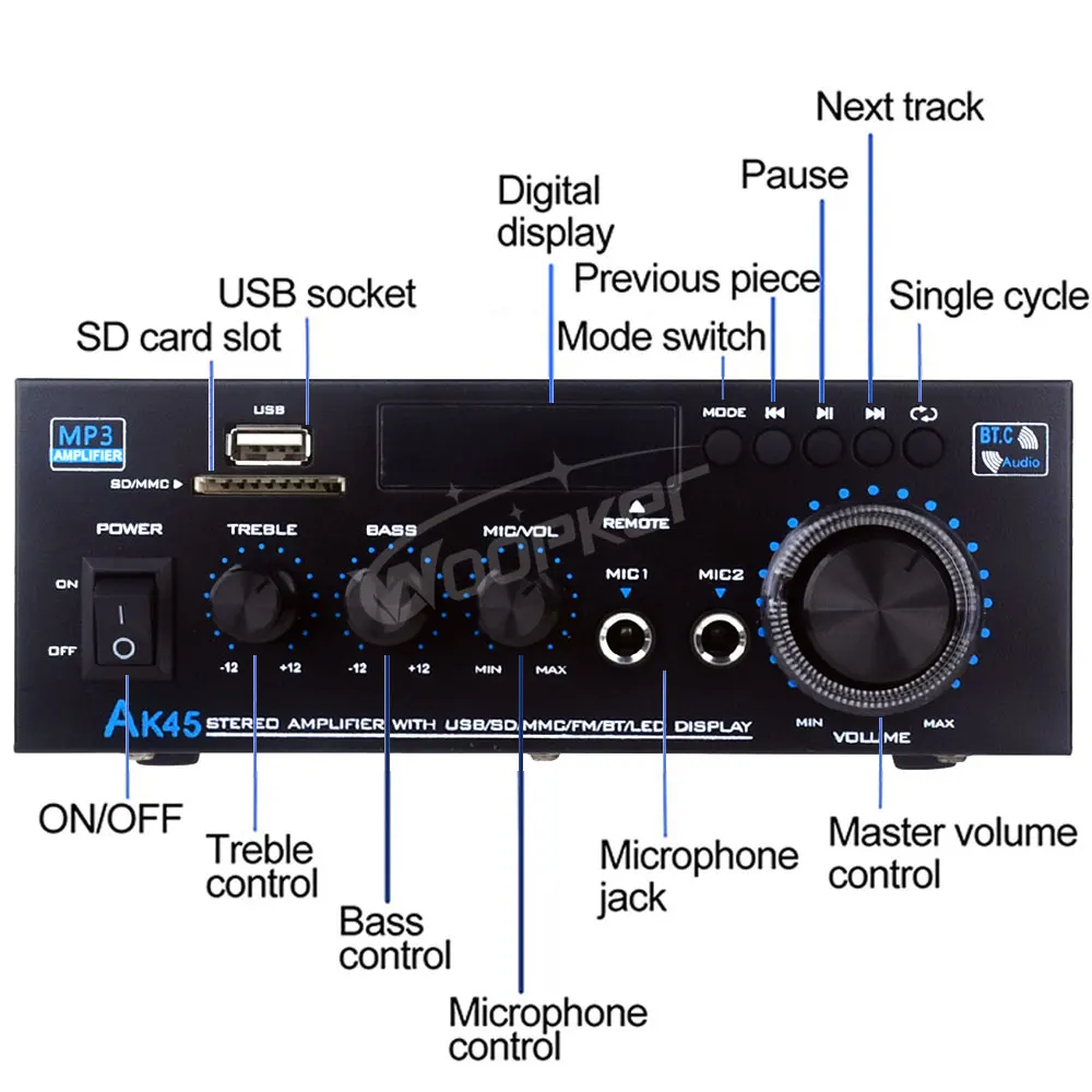 HiFi Digital Audio Amplifier Channel 2.0 Bluetooth Amp AK45 for Home Speakers 35