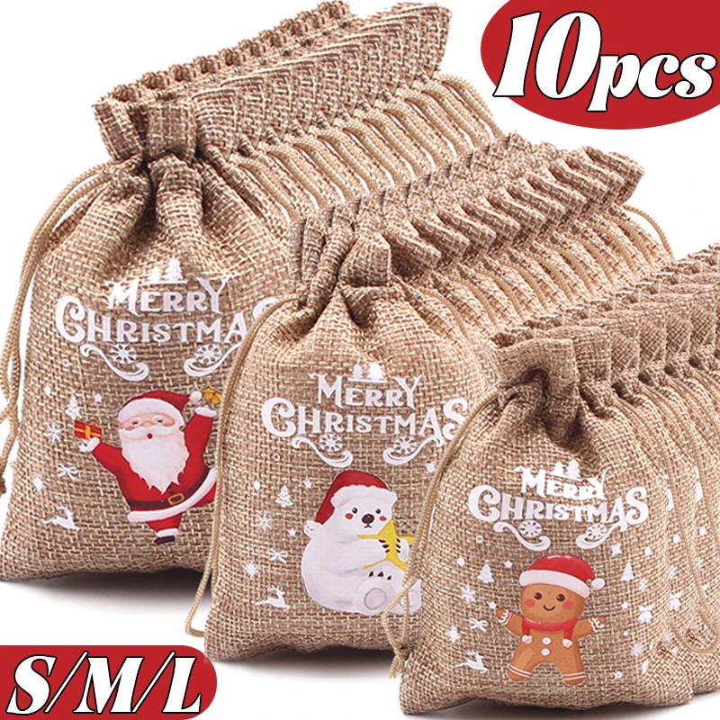 Christmas Gift Bags Christmas Candy Packaging Linen Bags Santa Claus Snowman
