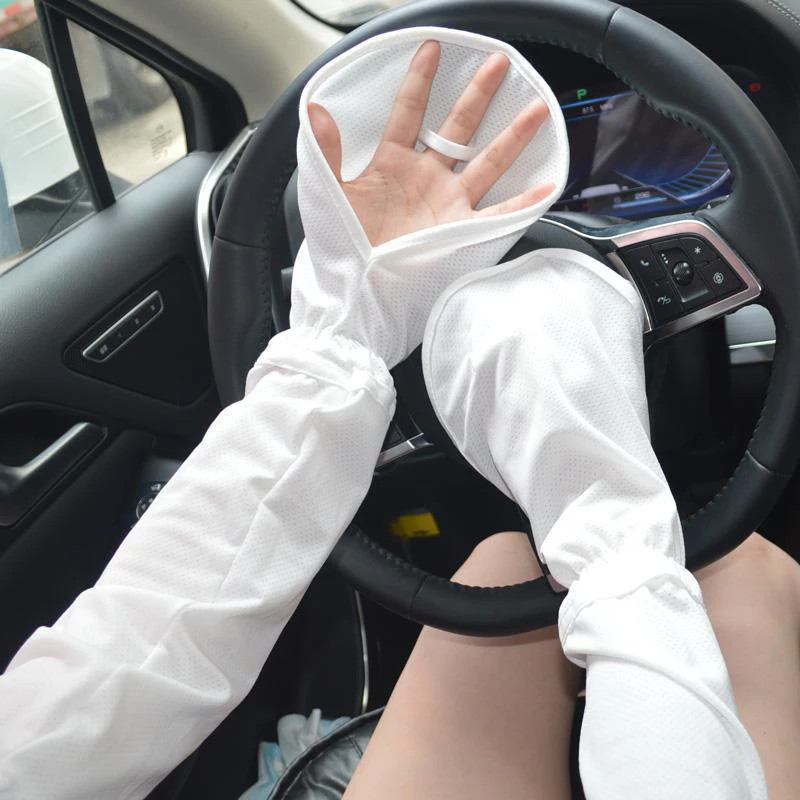 Women's Summer Driving Sun Protection Arm Sleeves Loose Breathable Anti-uv Ice Silk Long Horseshoe Sleeve Arm Protectors