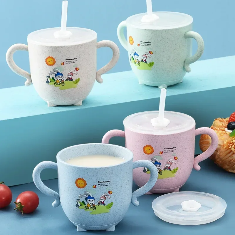 Drinking Cup Water Cup Water Bottle Feeding Cup Baby Learning Cartoon Elephant Shape Leak-proof With Straws