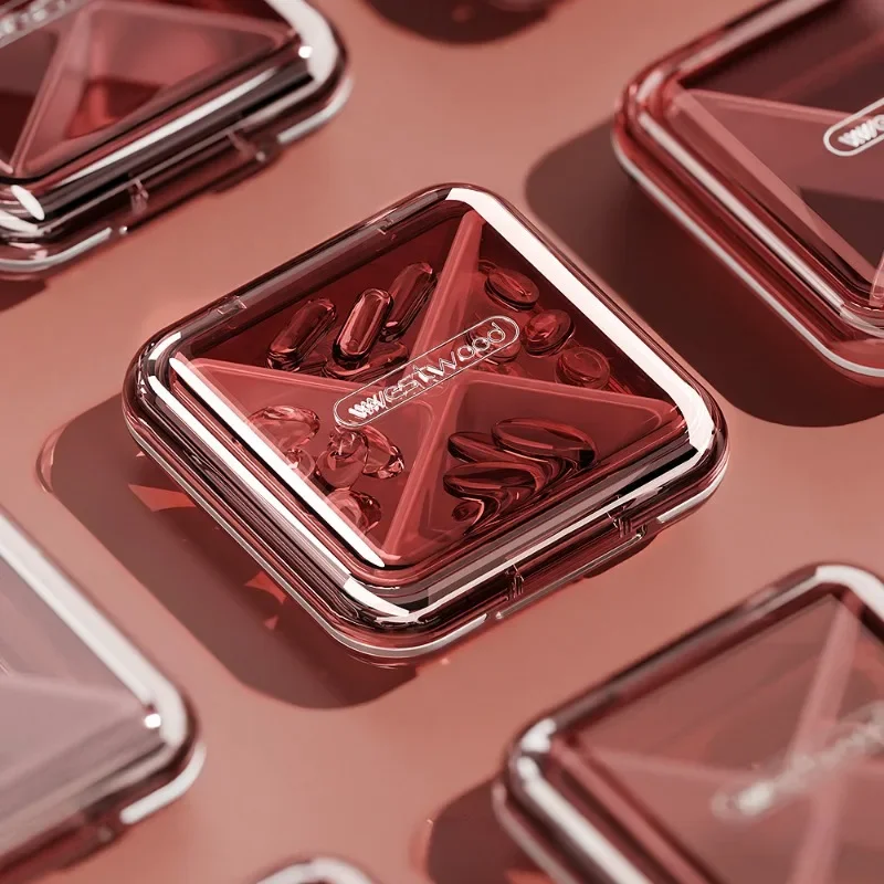 Daily Pill Organizer 4 Compartments Portable Travel Small Pill Case Pill Box for Purse Pocket to Hold Vitamins Cod Liver Oil