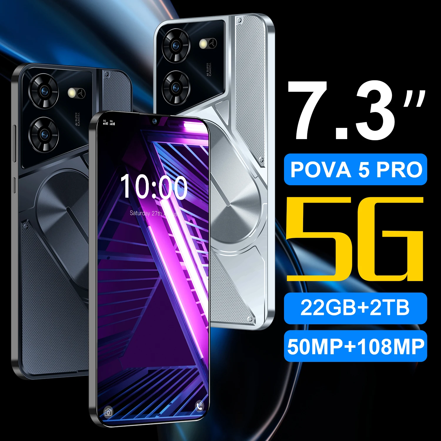 Pova 5 Pro Smartphone Versione Globale 16Gb + 1Tb 7.3 ''Hd + Android 14 6800Mah 5G Dual Sim 50Mp + 108Mp Dimensity 9300 Spedizione Gratuita