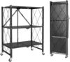 3-Tier Foldable Duty Storage Shelves with Wheels 13.4" D x 28" W x 34" H, Freestanding Shelving No Assembly Required, for Kitche 1