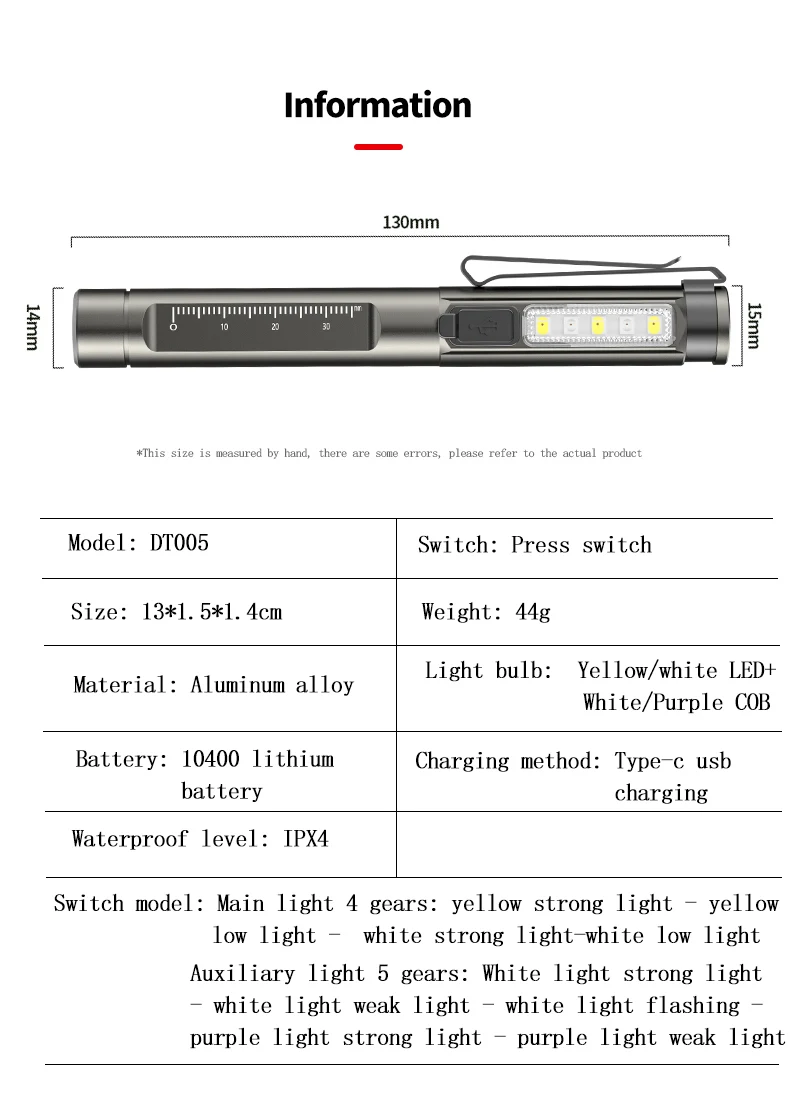3 Light source Aluminium Alloy Waterproof USB Chargeable LED Flashlight Powerful Rechargeable Torch Pen Flashlight For