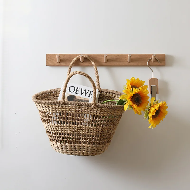 Bohemian Hollow Straw Basket Bag Handmade Woven Straw Bags Summer Handbag Bali Travel Rattan Beach Bag Large Shopper Tote Bags