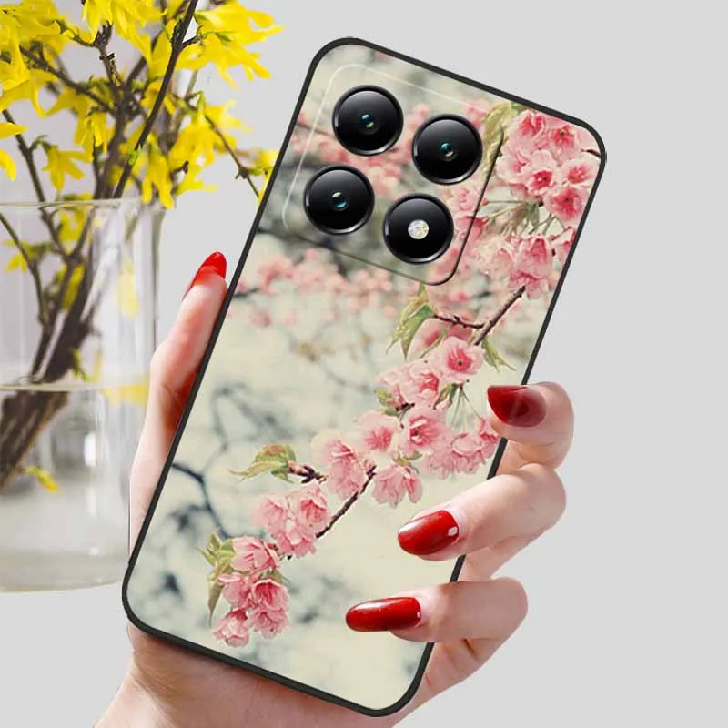 Floral Print Soft TPU Silicone Phone Cover with Black Bumpers