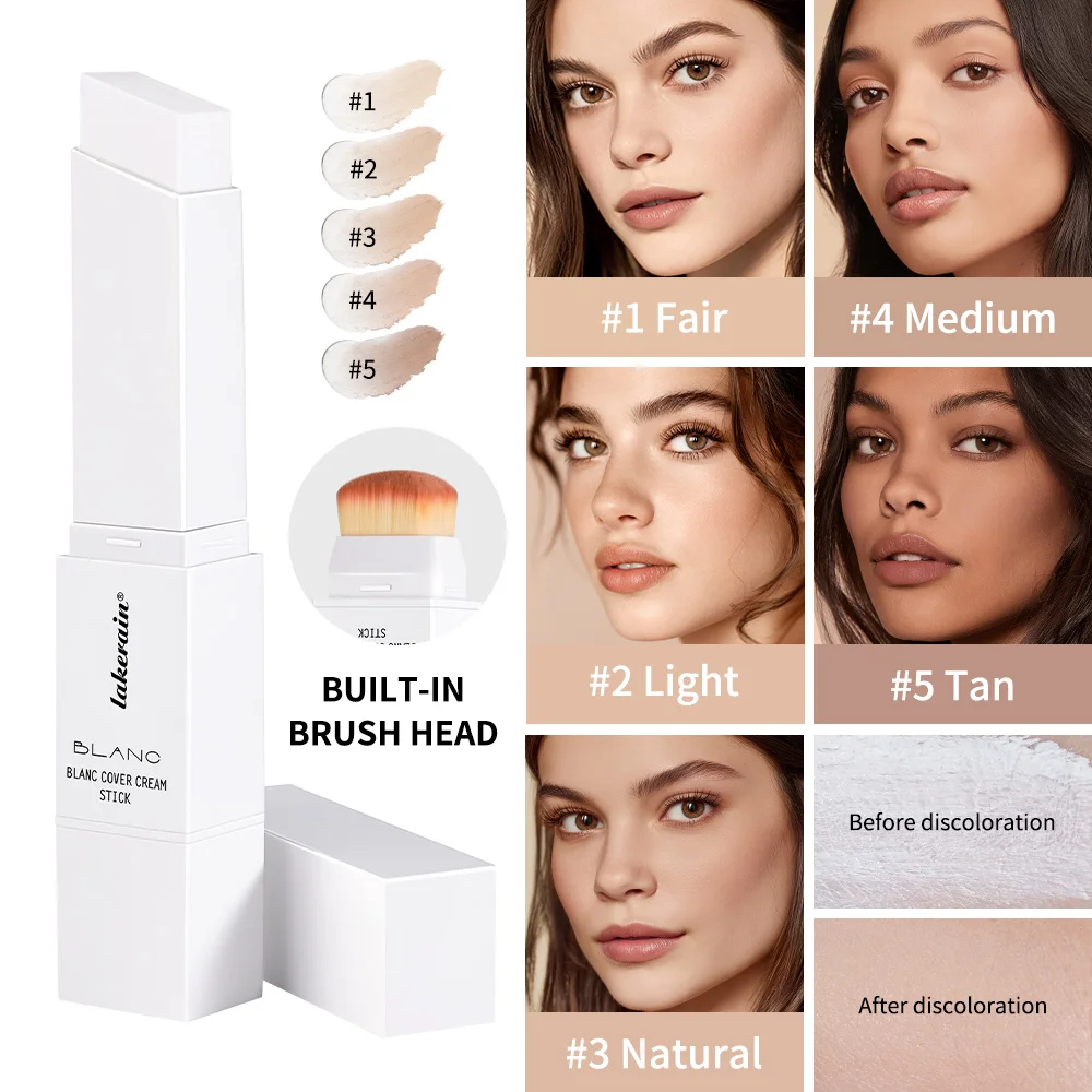 Foundation Stick mit Farbwechselfunktion und abnehmbarem Pinsel, Blanc Cover Cream Stick, hochdeckende Make-up-Basis_voghion.com