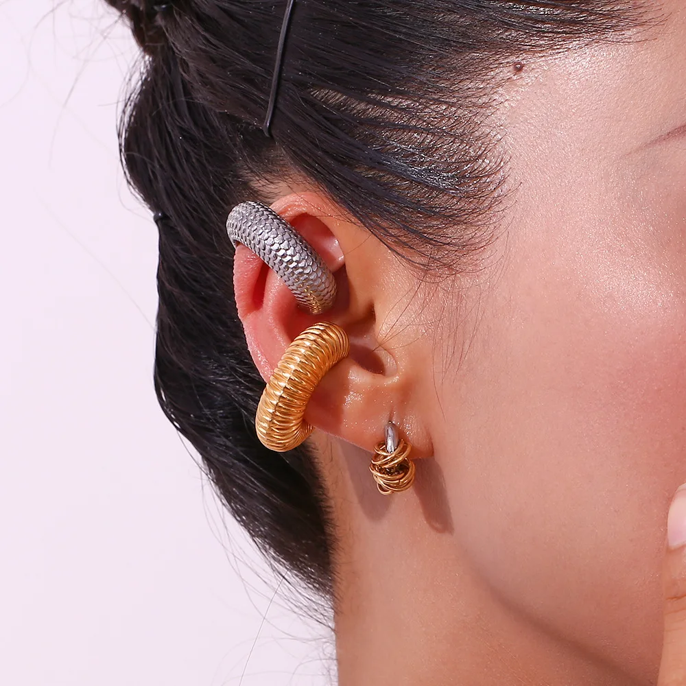 Vintage Golden Wrap Line Spiral C-shape Waterproof Hoop Earrings Mix Color Huggie Ear Buckle Femal Unique Jewelry 2025 Wholesale