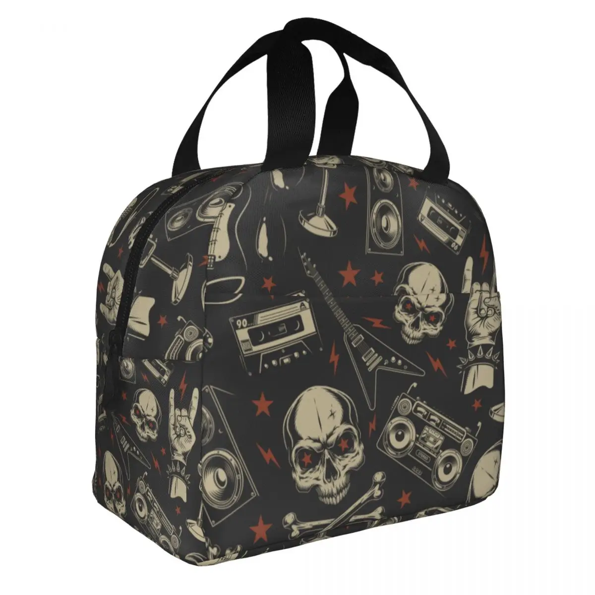 Heavy Metal Skull Lunch Bags Portable Insulated Oxford Cooler Bag Thermal Cold Food Picnic Lunch Box for Women Children