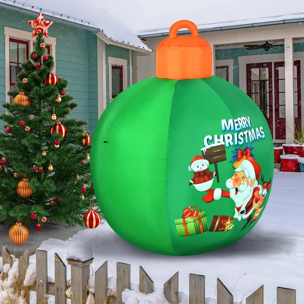 Light up Inflatable Christmas Ball with Air Blower Christmas Decoration Outdoor Blow up Xmas Ornaments Outside with LED Lights 5