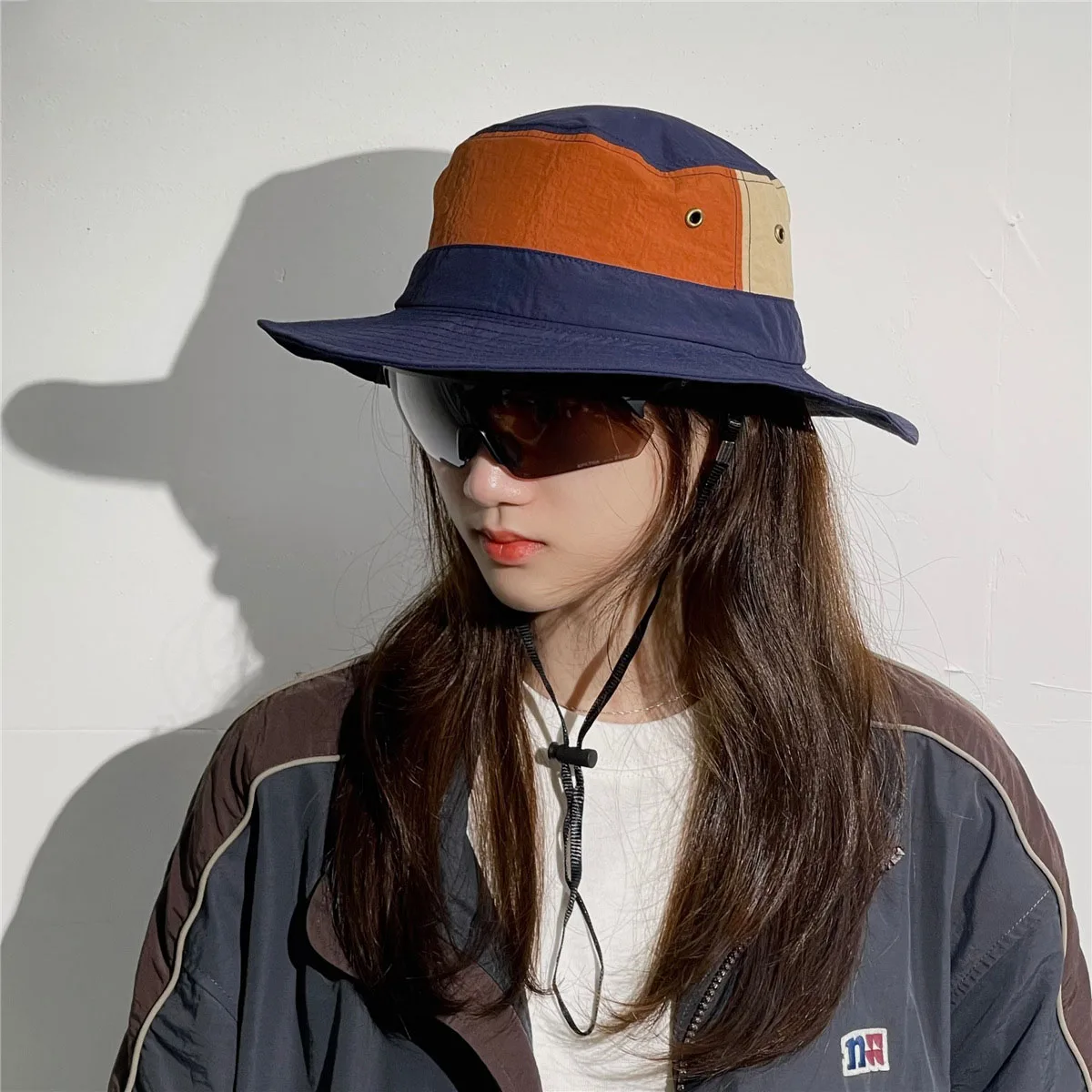 Cappello da pescatore a blocchi di colore da campeggio giapponese da donna uomo Cappelli a secchiello con cappuccio antivento estivo per esterni_voghion.com