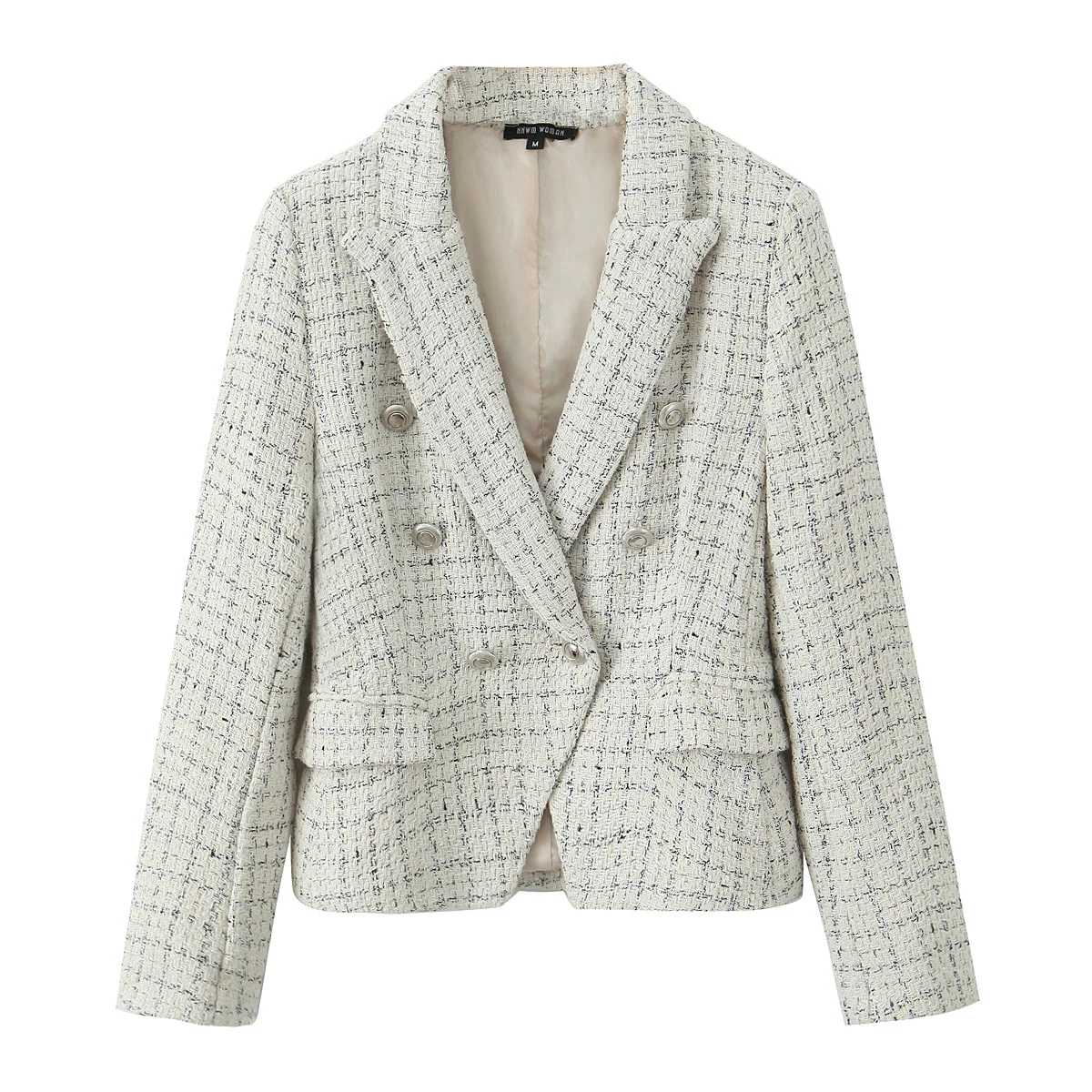 thumbnail image 1 of HH TRAF Otoño Mujer Chic Vein Chaqueta de traje de botones cruzados para mujer Botón de cuello vuelto Bolsillos Ropa de abrigo informal Mujer, 1 of 5