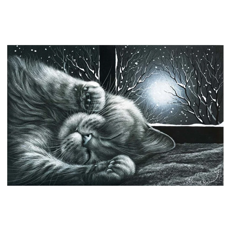 

Набор для вышивки крестиком Amishop DW591, популярный набор для домашнего декора со спящим котенком, лунным светом