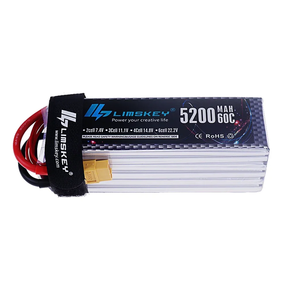 Batterie drone 7200mAh montrant les connecteurs XT60 et XT90, étiquette de capacité