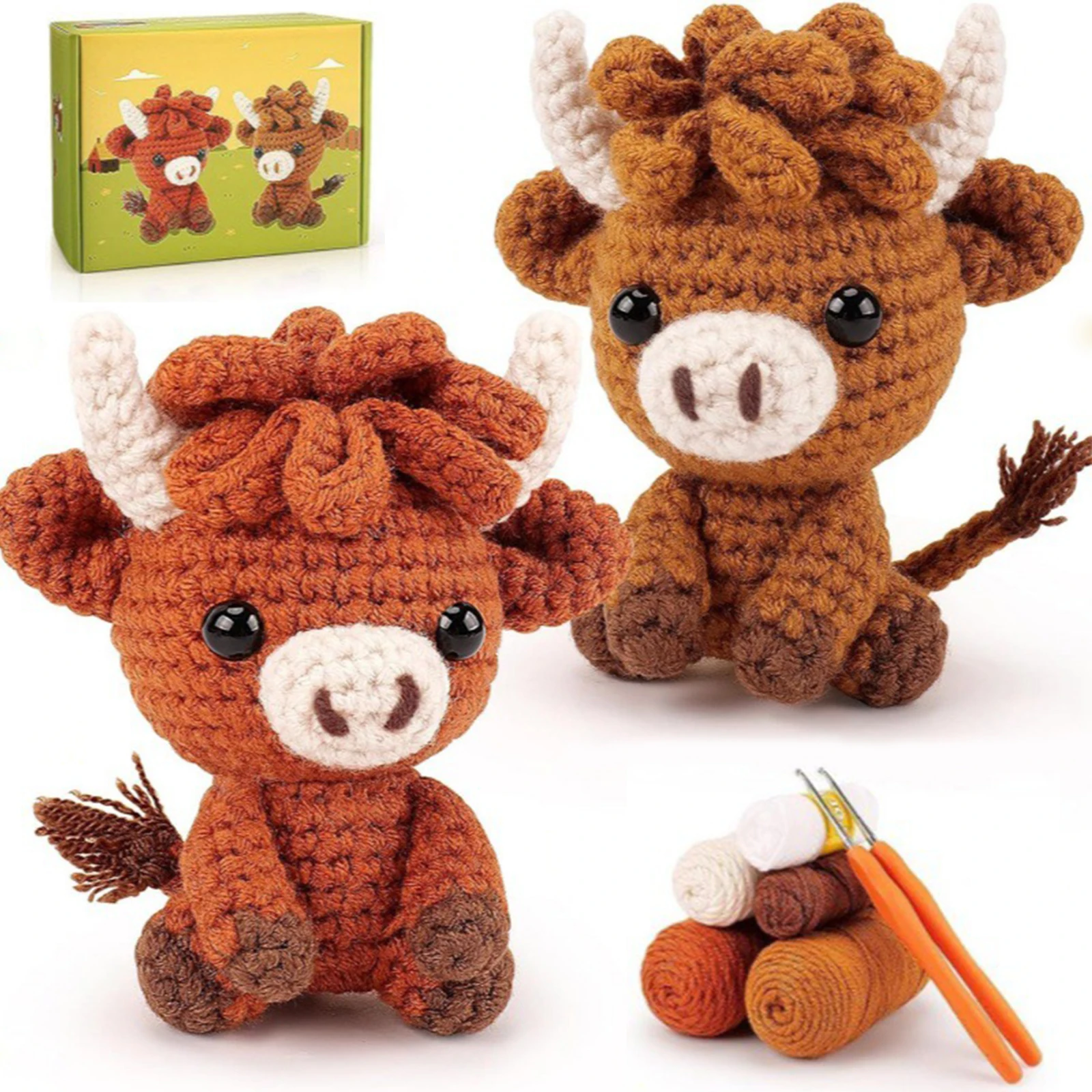 DIY Highland Cow Crochet Kit with Instructions Cow Crochet Knitting Set with Yarn Needles for Beginners Birthday Holidays Gift