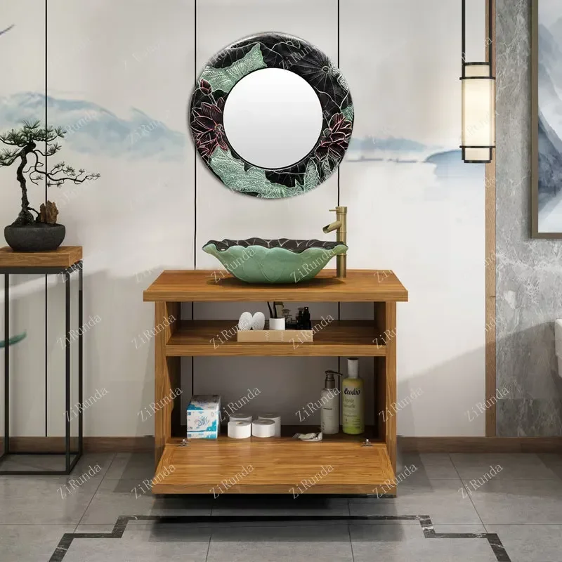 S~Modern Chinese Style Bathroom Cabinet Combination Floor Washstand Bathroom Cabinet Wash Basin Suit