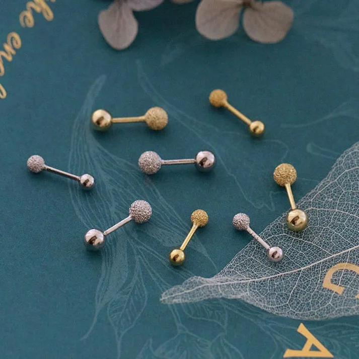SOFTPIG 리얼 3/4MM 서리로 덥은 구슬 여성을위한 18K 스터드 귀걸이 클래식 파인 쥬얼리 미니멀리스트 액세서리
