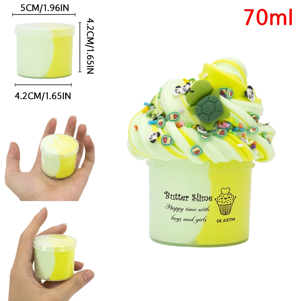 70ml Butter Fluffy Slime Kit Tortoise Panda Dinosaur Decorate Slime Non Sticky Super Soft Sludge Polymer Clay Toys Birthday Gift 5