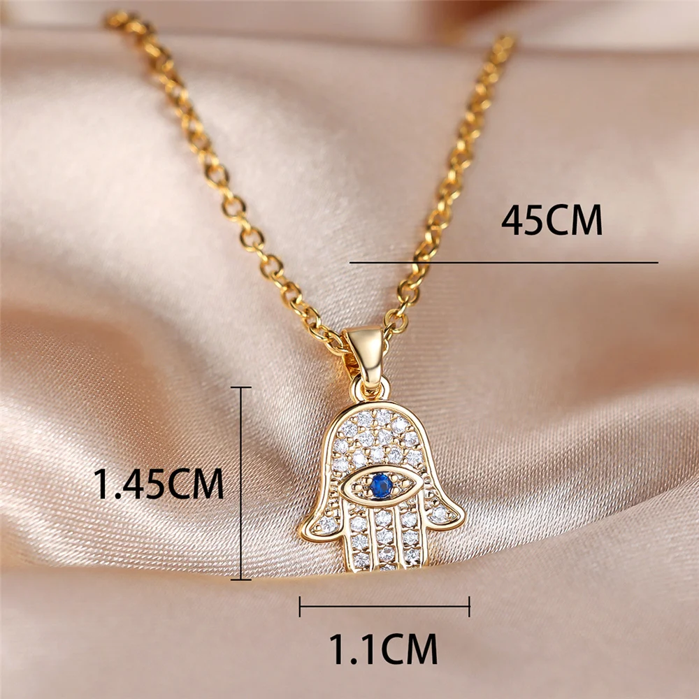 Female Crystal White Blue Zircon Stone Hand Pendant Necklace Vintage Gold Color Wedding Jewelry For Women
