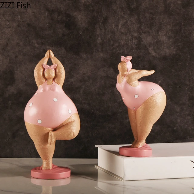 Cartoon Character Sculptures In Resin Fat Woman Yoga Action Statue Lovely  Lady Decorative Figurines Home Decoration Accessories - AliExpress