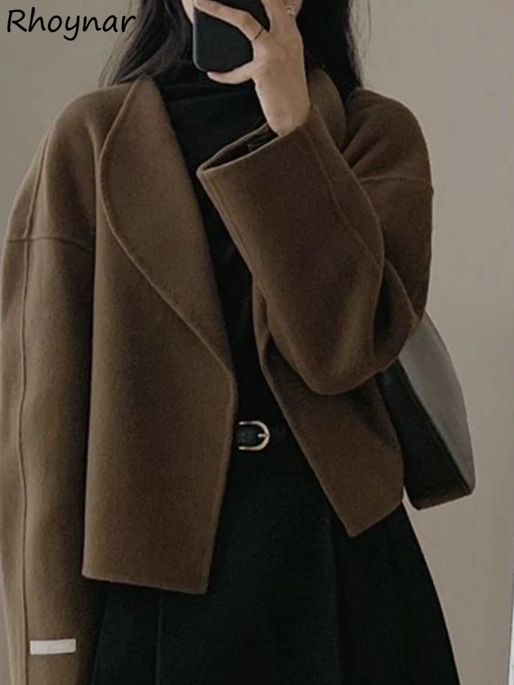 

Blends Women Simple Cozy Office Lady Vintage Crop Coat French Style Temper Classic Autumn Streetwear Designed Fashion Creativity