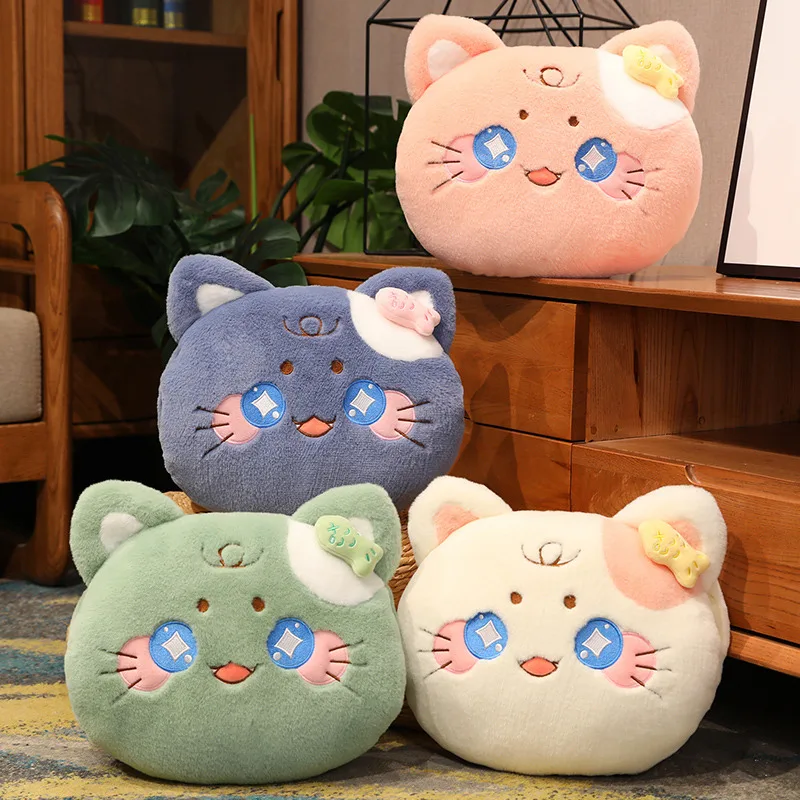 30cm Cute Cat Plush Toys Cartoon Stuffed Animals Soft Hand Warm Throw Pillow 2 In 1 Babys Sleeping Pillow for Kids Girls Gifts