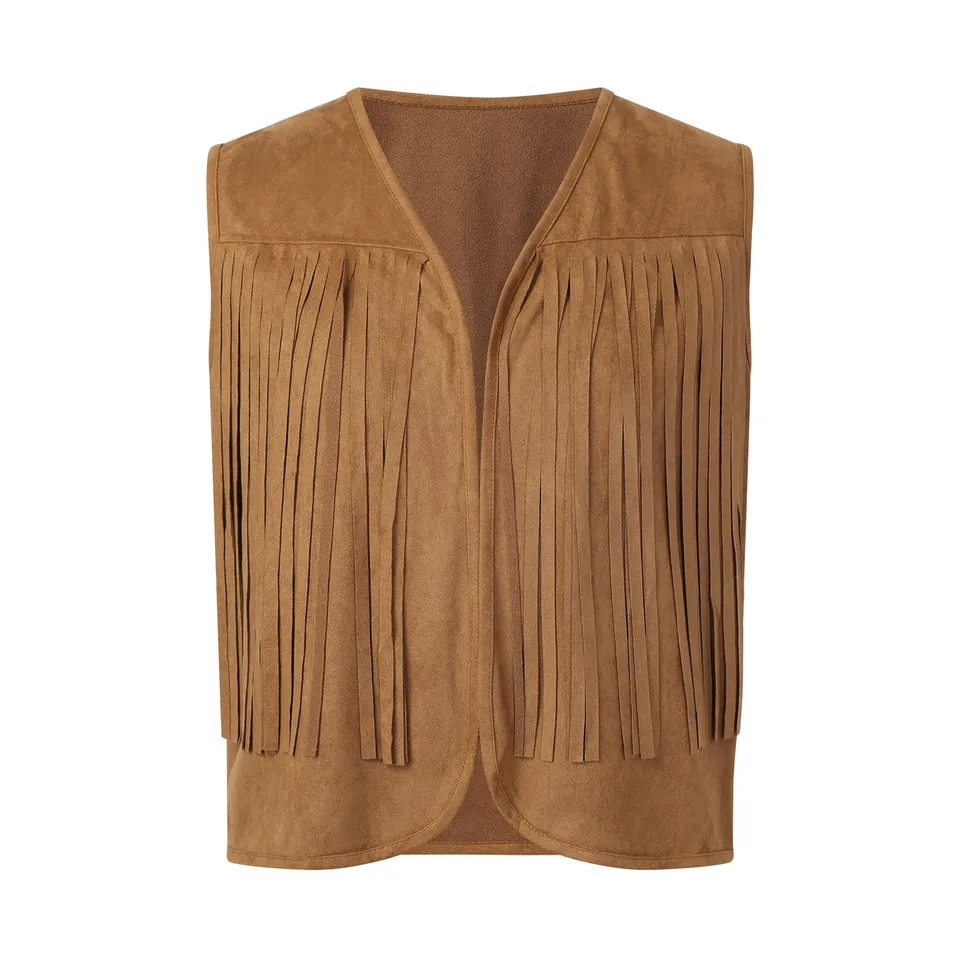 Mens Vintage Knit Suede Vest with Tassels