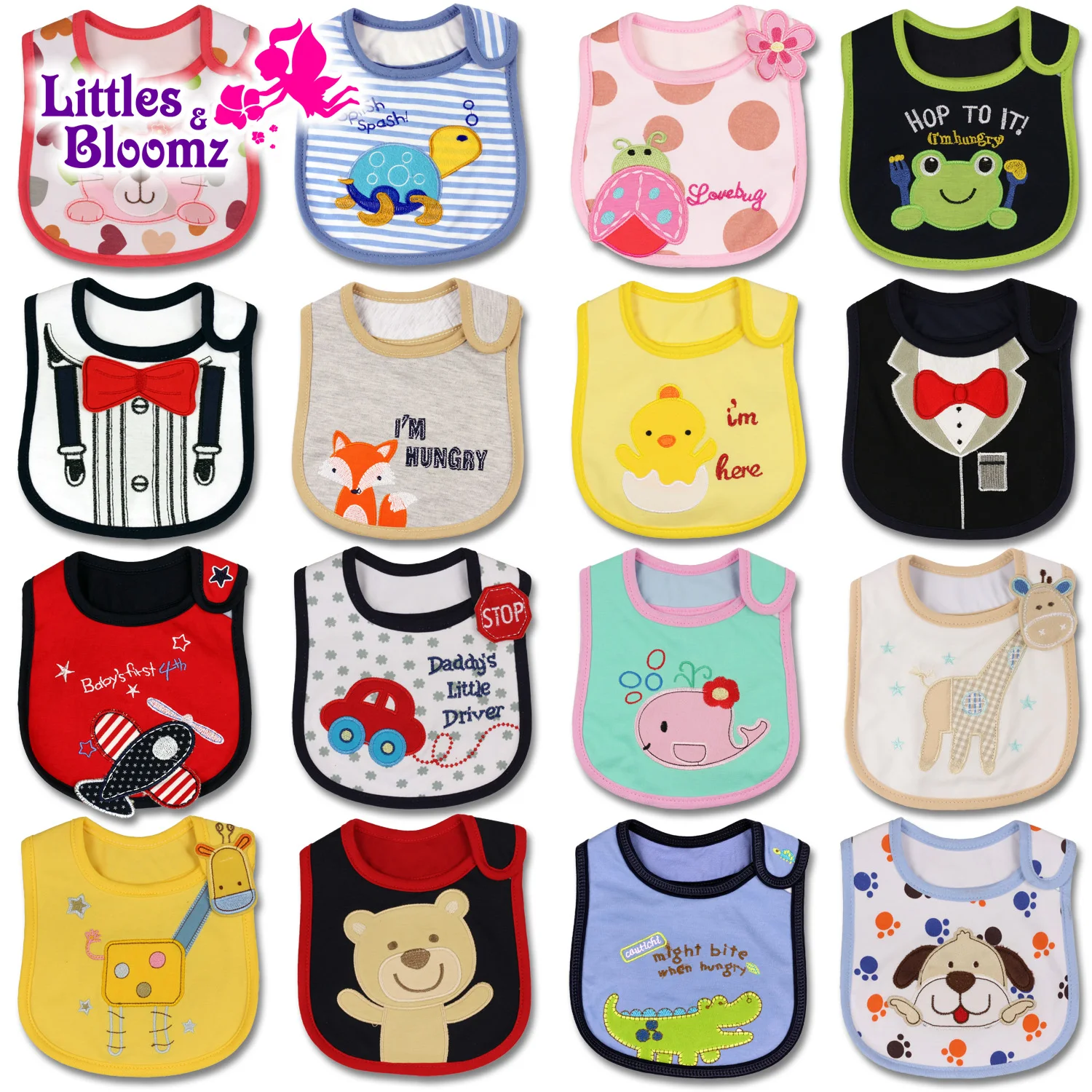 [Littles&Bloomz] Baby Girl Boy Feeding Bibs Waterproof Apron Cartoon Towel Kids Toddler Dinner baberos Bandanas Burp Cloths 1