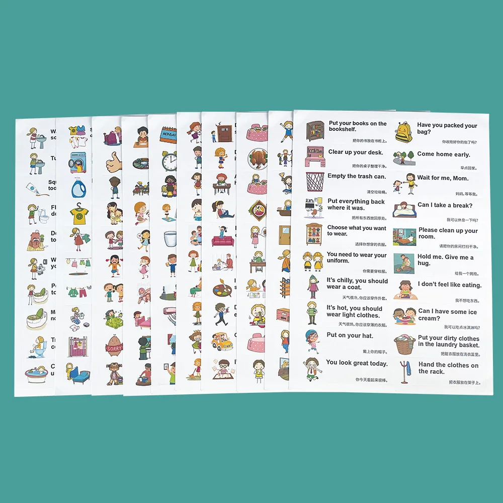 10 Sheets Family Daily Routines Sentences Stickers Situational Early Childhood Education Sticker Label for Kids Learning 5
