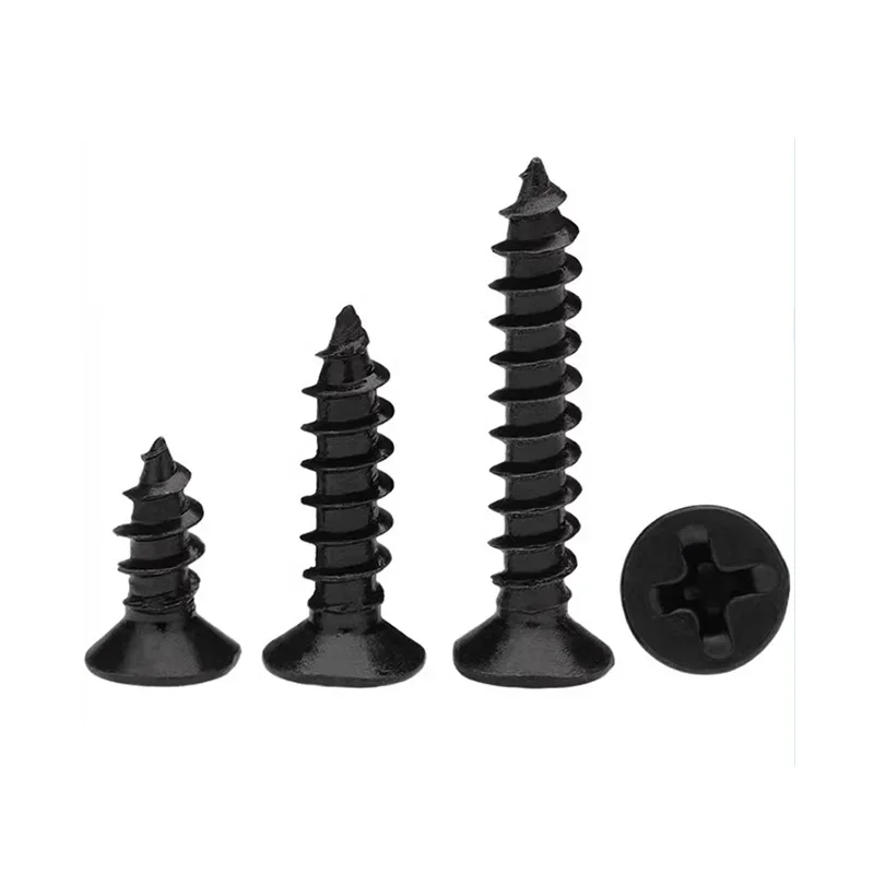 크로스 블랙 플랫 헤드 탄소강 셀프 태핑 나사, M3, M3.5, M4, M5, 박스 당 340 개