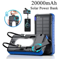 Hand Crank Solar Power Bank 20000mAh Waterproof Portable Charger Powerbank for iPhone 16 Samsung Xiaomi External Spare Battery