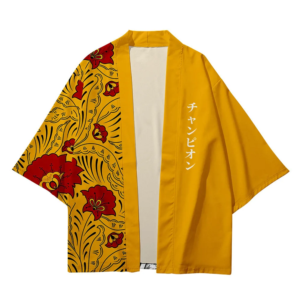 Japanese Letter Print Traditional Kimono Men Women Cosplay Cardigan Yukata Shirt Japanese Samurai Haori Oversized 4XL 5XL